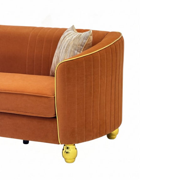 English Elm Fx-P87-Or Velvet Three Seat Sofa with Gold Legs Glamorous Channel Back Accent W576P534668