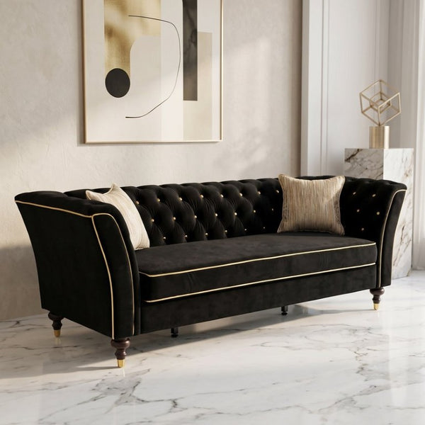 English Elm Fx-P32-Bk Classic Tufted Three Seat Sofa with Rolled Arms and Deep Sink Cushions W576P543606