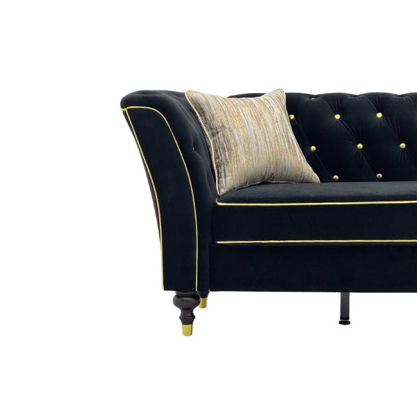 English Elm Fx-P32-Bk Classic Tufted Three Seat Sofa with Rolled Arms and Deep Sink Cushions W576P543606