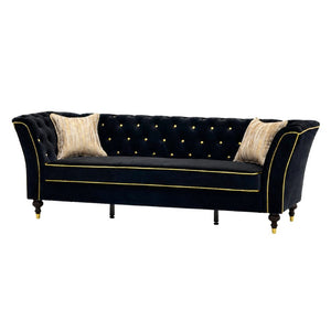 English Elm Fx-P32-Bk Classic Tufted Three Seat Sofa with Rolled Arms and Deep Sink Cushions W576P543606