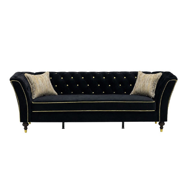 English Elm Fx-P32-Bk Classic Tufted Three Seat Sofa with Rolled Arms and Deep Sink Cushions W576P543606