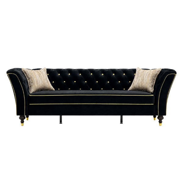 English Elm Fx-P32-Bk Classic Tufted Three Seat Sofa with Rolled Arms and Deep Sink Cushions W576P543606