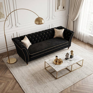 English Elm Fx-P32-Bk Classic Tufted Three Seat Sofa with Rolled Arms and Deep Sink Cushions W576P543606