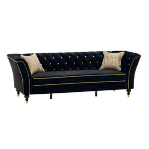 English Elm Fx-P32-Bk Classic Tufted Three Seat Sofa with Rolled Arms and Deep Sink Cushions W576P543606