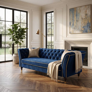 English Elm Fx-P32-Rb Tufted Three Seat Sofa with Rolled Arms and Raised Legs for Living Room W576P543607