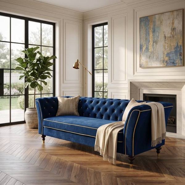 English Elm Fx-P32-Rb Tufted Three Seat Sofa with Rolled Arms and Raised Legs for Living Room W576P543607