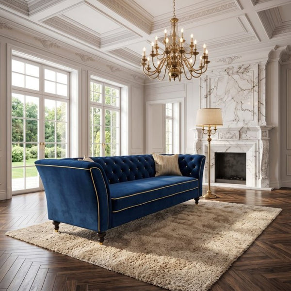 English Elm Fx-P32-Rb Tufted Three Seat Sofa with Rolled Arms and Raised Legs for Living Room W576P543607