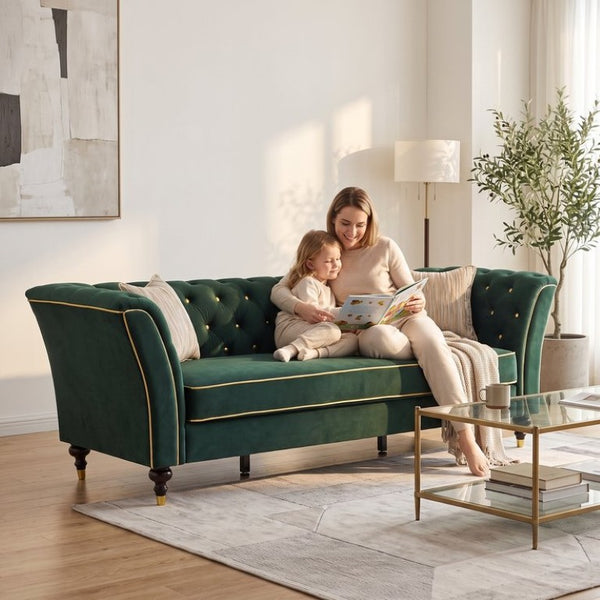 English Elm Fx-P32-Rg Tufted 3 Seater Sofa with Raised Legs for Compact Apartment Living Rooms W576P543609