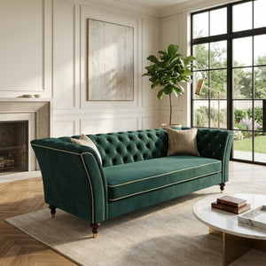 English Elm Fx-P32-Rg Tufted 3 Seater Sofa with Raised Legs for Compact Apartment Living Rooms W576P543609