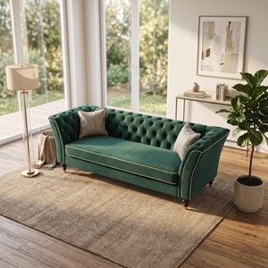 English Elm Fx-P32-Rg Tufted 3 Seater Sofa with Raised Legs for Compact Apartment Living Rooms W576P543609