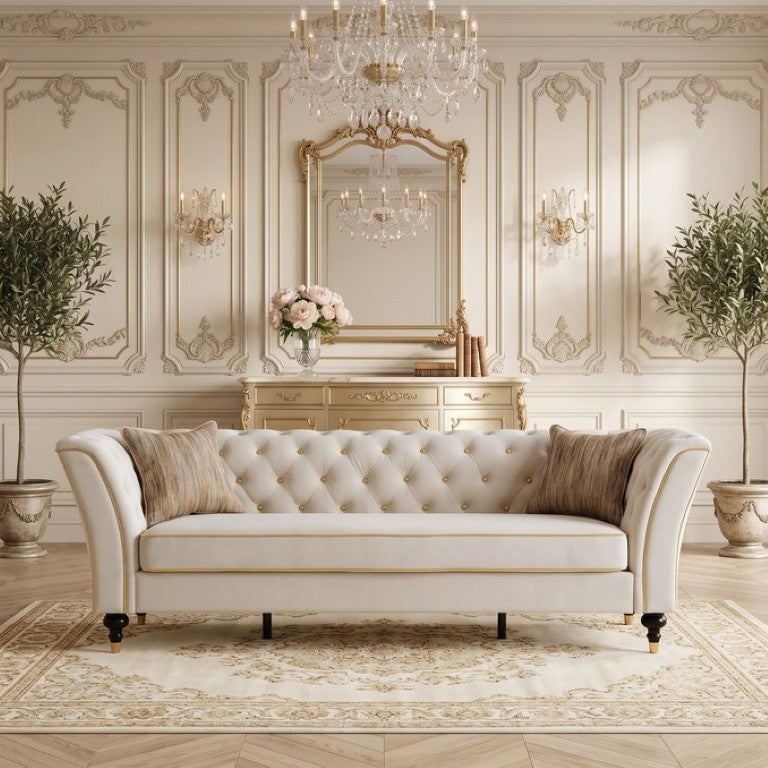English Elm Fx-P32-Cw Tufted Three Seat Sofa with Rolled Arms and Elevated Legs for Living Rooms W576P543612