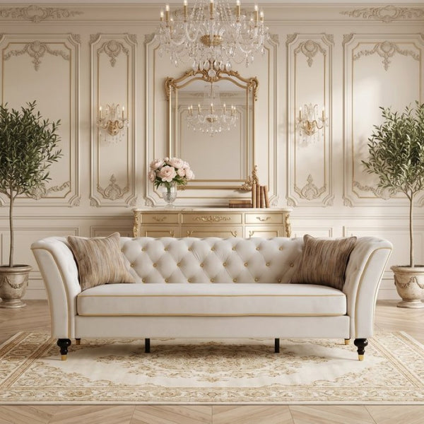 English Elm Fx-P32-Cw Tufted Three Seat Sofa with Rolled Arms and Elevated Legs for Living Rooms W576P543612
