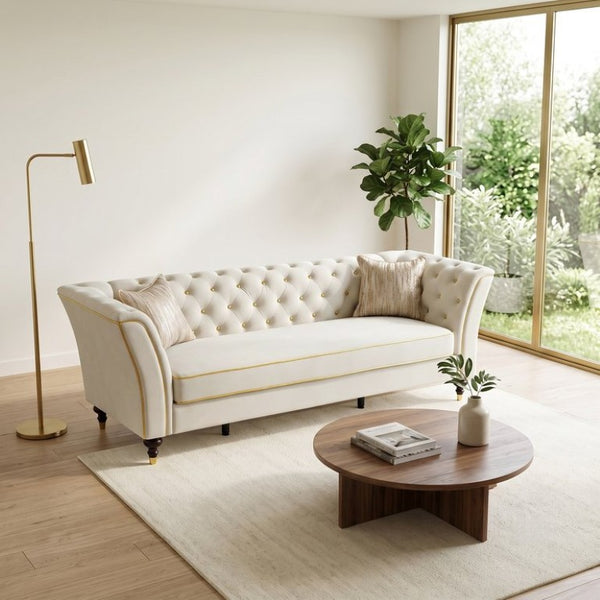 English Elm Fx-P32-Cw Tufted Three Seat Sofa with Rolled Arms and Elevated Legs for Living Rooms W576P543612