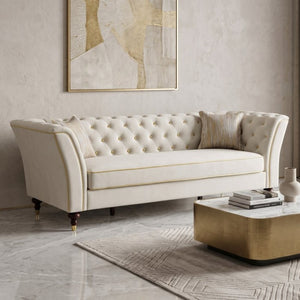 English Elm Fx-P32-Cw Tufted Three Seat Sofa with Rolled Arms and Elevated Legs for Living Rooms W576P543612