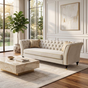 English Elm Fx-P32-Cw Tufted Three Seat Sofa with Rolled Arms and Elevated Legs for Living Rooms W576P543612