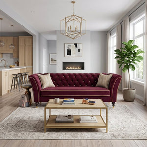 English Elm Fx-P32-Wr Chesterfield Sofa Tufted Three Seat Rolled Arm Upholstered Living Room Couch W576P543613