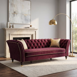 English Elm Fx-P32-Wr Chesterfield Sofa Tufted Three Seat Rolled Arm Upholstered Living Room Couch W576P543613