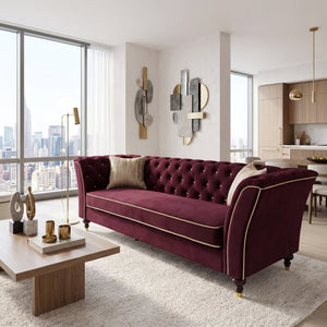 English Elm Fx-P32-Wr Chesterfield Sofa Tufted Three Seat Rolled Arm Upholstered Living Room Couch W576P543613