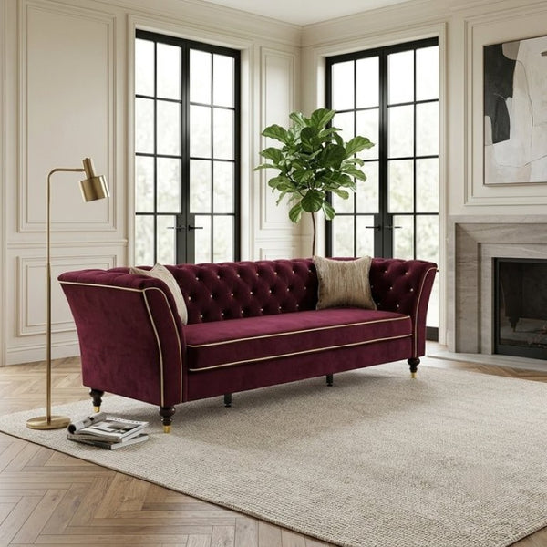 English Elm Fx-P32-Wr Chesterfield Sofa Tufted Three Seat Rolled Arm Upholstered Living Room Couch W576P543613