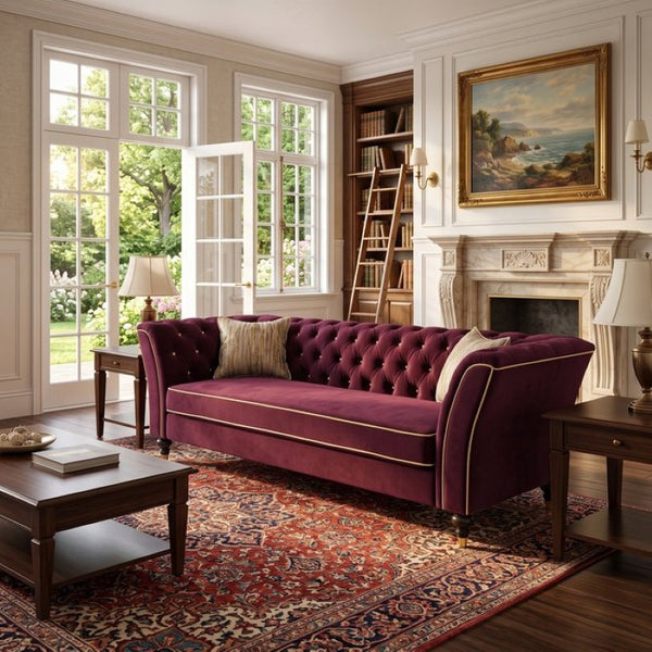 English Elm Fx-P32-Wr Chesterfield Sofa Tufted Three Seat Rolled Arm Upholstered Living Room Couch W576P543613