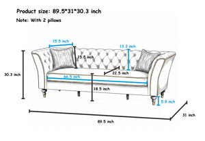 English Elm Fx-P32-Wr Chesterfield Sofa Tufted Three Seat Rolled Arm Upholstered Living Room Couch W576P543613