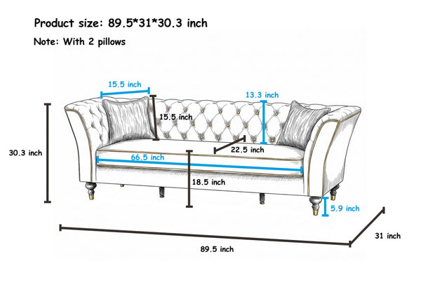 English Elm Fx-P32-Wr Chesterfield Sofa Tufted Three Seat Rolled Arm Upholstered Living Room Couch W576P543613