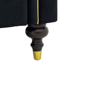 English Elm Fx-P33-Bk Black Velvet Three Seat Sofa with Gold Trim and Channel Tufted Back W576P544228