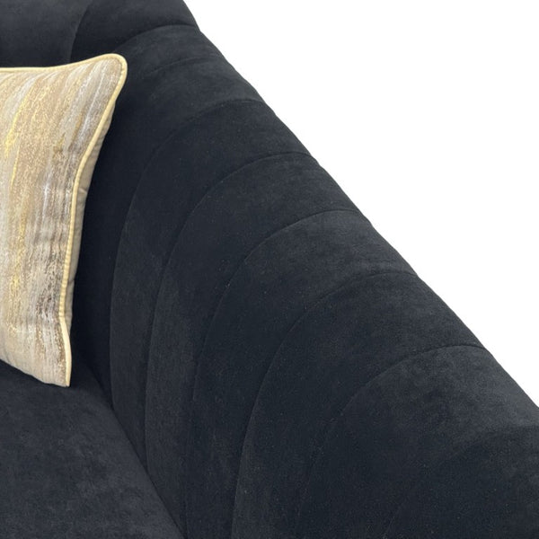 English Elm Fx-P33-Bk Black Velvet Three Seat Sofa with Gold Trim and Channel Tufted Back W576P544228