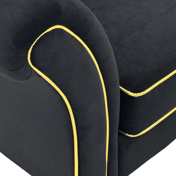English Elm Fx-P33-Bk Black Velvet Three Seat Sofa with Gold Trim and Channel Tufted Back W576P544228
