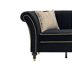 English Elm Fx-P33-Bk Black Velvet Three Seat Sofa with Gold Trim and Channel Tufted Back W576P544228