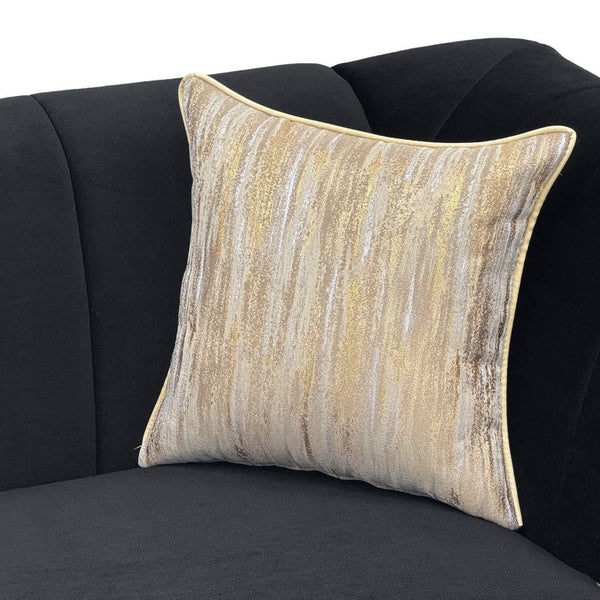 English Elm Fx-P33-Bk Black Velvet Three Seat Sofa with Gold Trim and Channel Tufted Back W576P544228