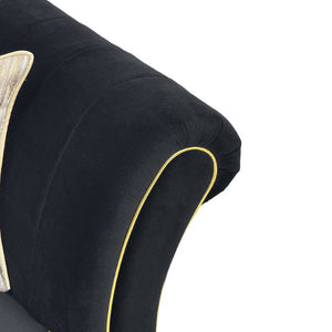 English Elm Fx-P33-Bk Black Velvet Three Seat Sofa with Gold Trim and Channel Tufted Back W576P544228
