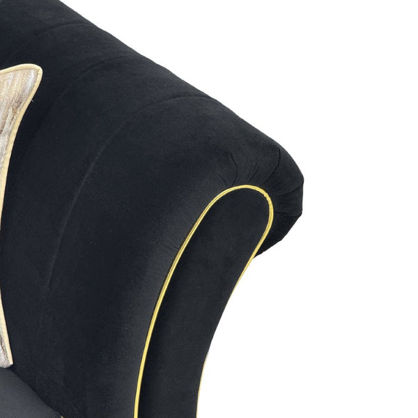English Elm Fx-P33-Bk Black Velvet Three Seat Sofa with Gold Trim and Channel Tufted Back W576P544228