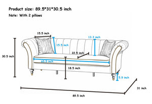 English Elm Fx-P33-Rb Velvet Three Seat Sofa with Channel Tufting Gold Legs and Rolled Arms W576P544229