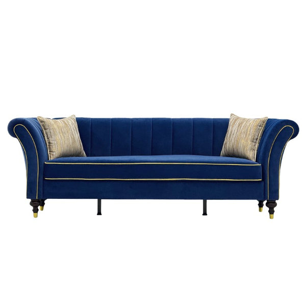 English Elm Fx-P33-Rb Velvet Three Seat Sofa with Channel Tufting Gold Legs and Rolled Arms W576P544229