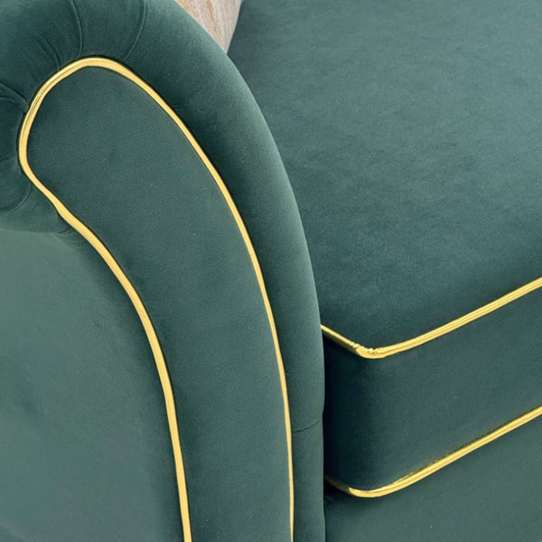 English Elm Fx-P33-Rg Emerald Velvet 3 Seat Sofa Channel Tufted Back Gold Leg Living Room W576P544230