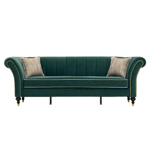 English Elm Fx-P33-Rg Emerald Velvet 3 Seat Sofa Channel Tufted Back Gold Leg Living Room W576P544230