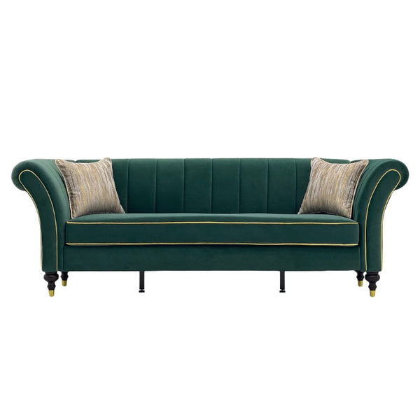 English Elm Fx-P33-Rg Emerald Velvet 3 Seat Sofa Channel Tufted Back Gold Leg Living Room W576P544230