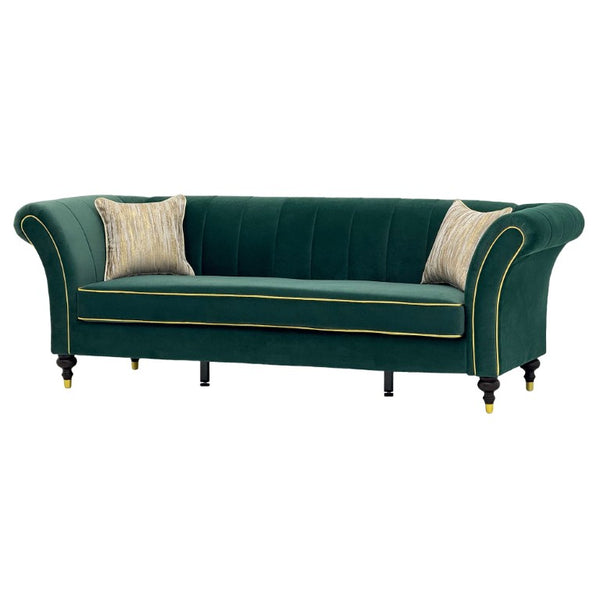 English Elm Fx-P33-Rg Emerald Velvet 3 Seat Sofa Channel Tufted Back Gold Leg Living Room W576P544230