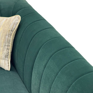 English Elm Fx-P33-Rg Emerald Velvet 3 Seat Sofa Channel Tufted Back Gold Leg Living Room W576P544230