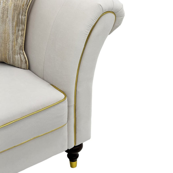 English Elm Fx-P33-Cw Velvet Channel Tufted Sofa with Rolled Arms and Gold Accent Rubberwood Legs W576P544231