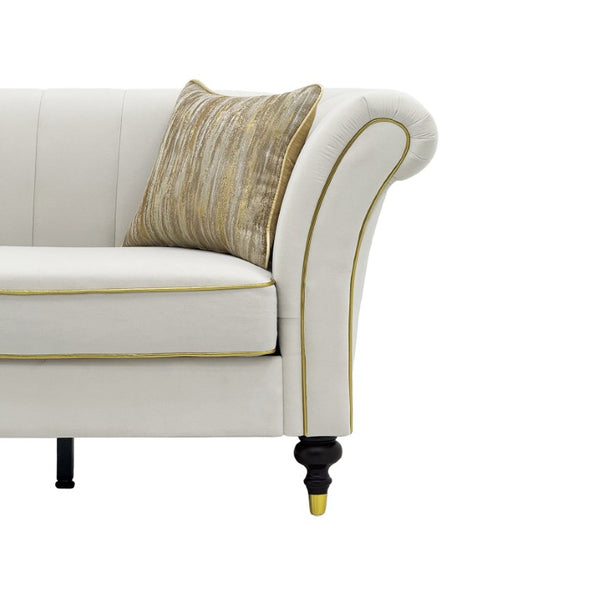 English Elm Fx-P33-Cw Velvet Channel Tufted Sofa with Rolled Arms and Gold Accent Rubberwood Legs W576P544231