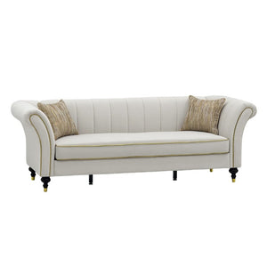 English Elm Fx-P33-Cw Velvet Channel Tufted Sofa with Rolled Arms and Gold Accent Rubberwood Legs W576P544231