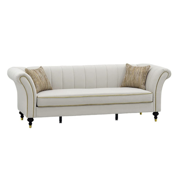 English Elm Fx-P33-Cw Velvet Channel Tufted Sofa with Rolled Arms and Gold Accent Rubberwood Legs W576P544231