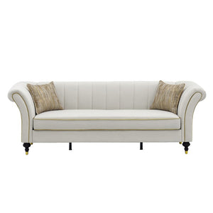 English Elm Fx-P33-Cw Velvet Channel Tufted Sofa with Rolled Arms and Gold Accent Rubberwood Legs W576P544231