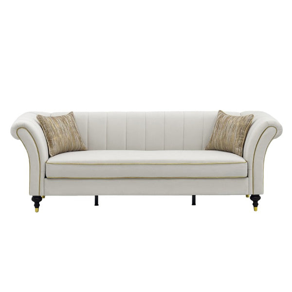 English Elm Fx-P33-Cw Velvet Channel Tufted Sofa with Rolled Arms and Gold Accent Rubberwood Legs W576P544231