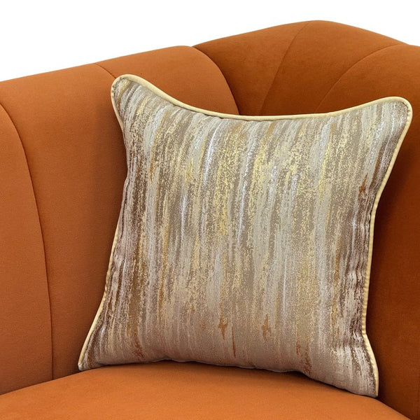 English Elm Fx-P33-Or Velvet Three Seat Sofa with Channel Tufted Back and Rolled Arms for Living Room W576P544233