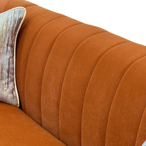English Elm Fx-P33-Or Velvet Three Seat Sofa with Channel Tufted Back and Rolled Arms for Living Room W576P544233