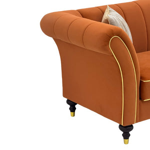 English Elm Fx-P33-Or Velvet Three Seat Sofa with Channel Tufted Back and Rolled Arms for Living Room W576P544233