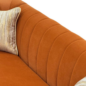 English Elm Fx-P33-Or Velvet Three Seat Sofa with Channel Tufted Back and Rolled Arms for Living Room W576P544233